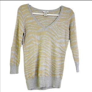 Cache Sweater Gray Gold Metallic Zebra Print XL